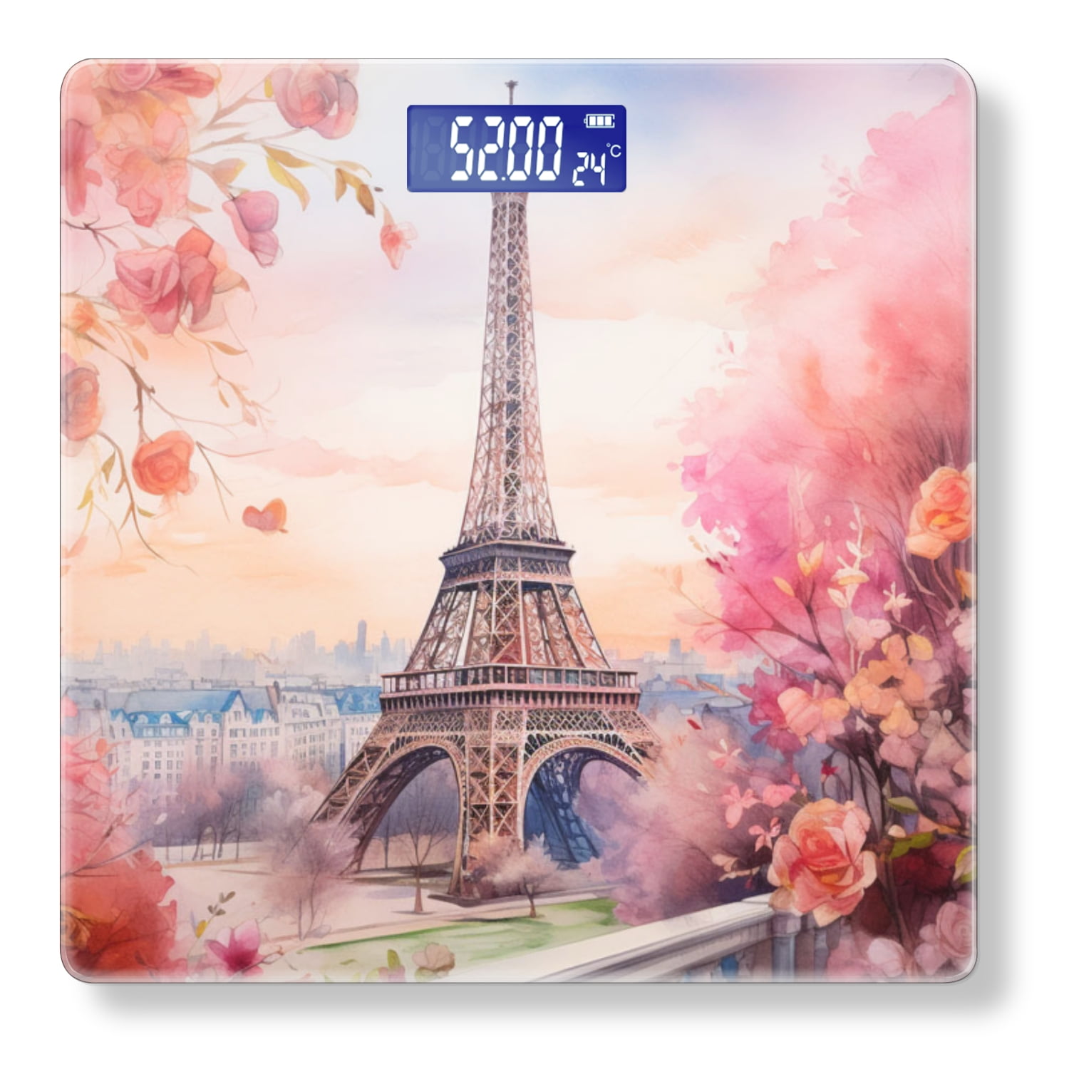 High Precision Body Weight Scale Smart Bathroom Scales with Large LCD Display(400lbs),Decorative for Bedroom-The Eiffel Tower Surrounded By Blooming Flowers