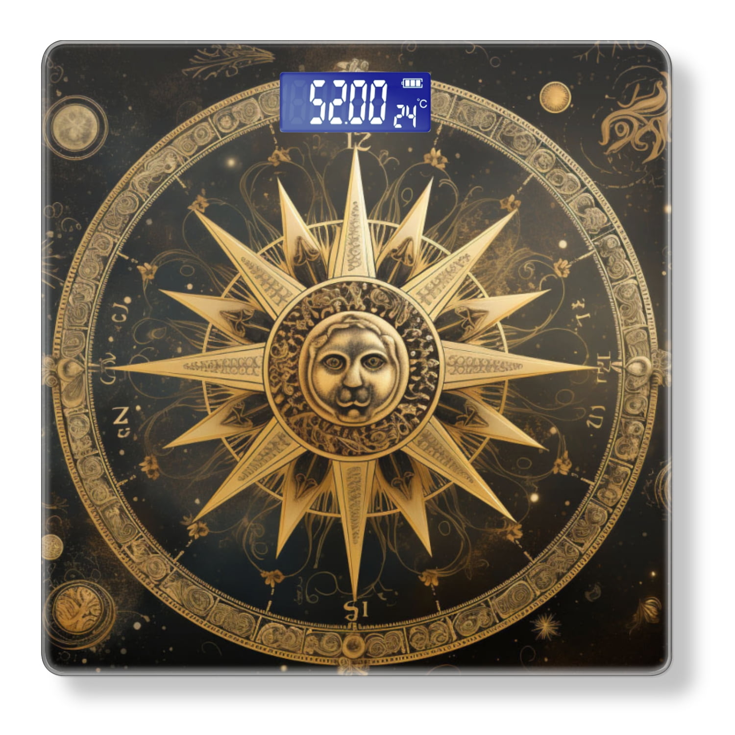 High Precision Body Weight Scale Smart Bathroom Scales with Large LCD Display(400lbs),Decorative for Bedroom-The Golden Sun Surrounded By Zodiac Signs