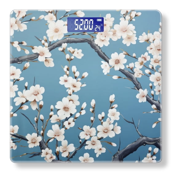 High Precision Body Weight Scale Smart Bathroom Scales with Large LCD Display(400lbs),Decorative for Bedroom-The White Flowers Of Apricot Tree Under Blue Sky