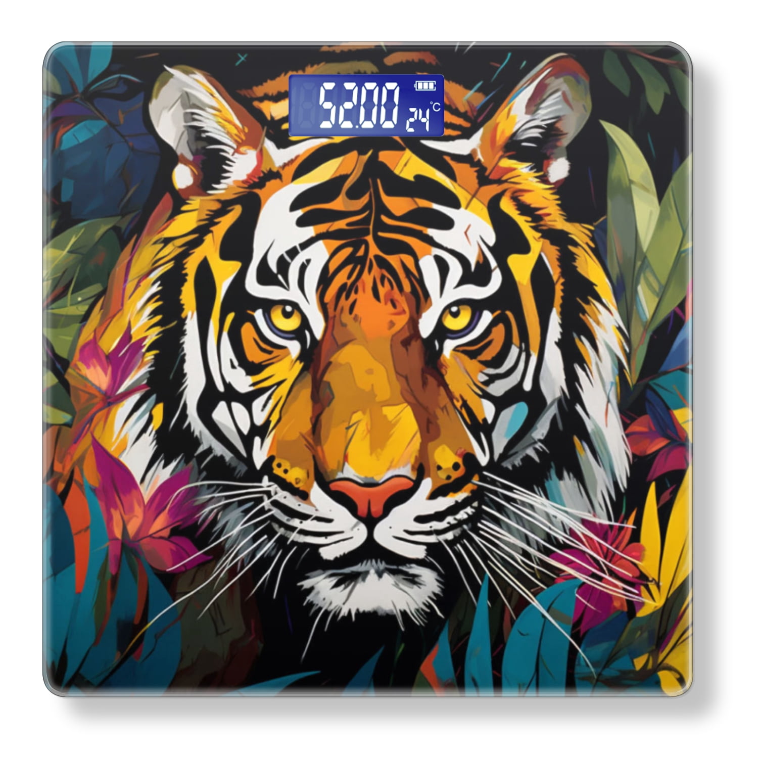 High Precision Body Weight Scale Smart Bathroom Scales with Large LCD Display(400lbs),Decorative for Bedroom-Tiger In The Jungle With Vibrant Colorful