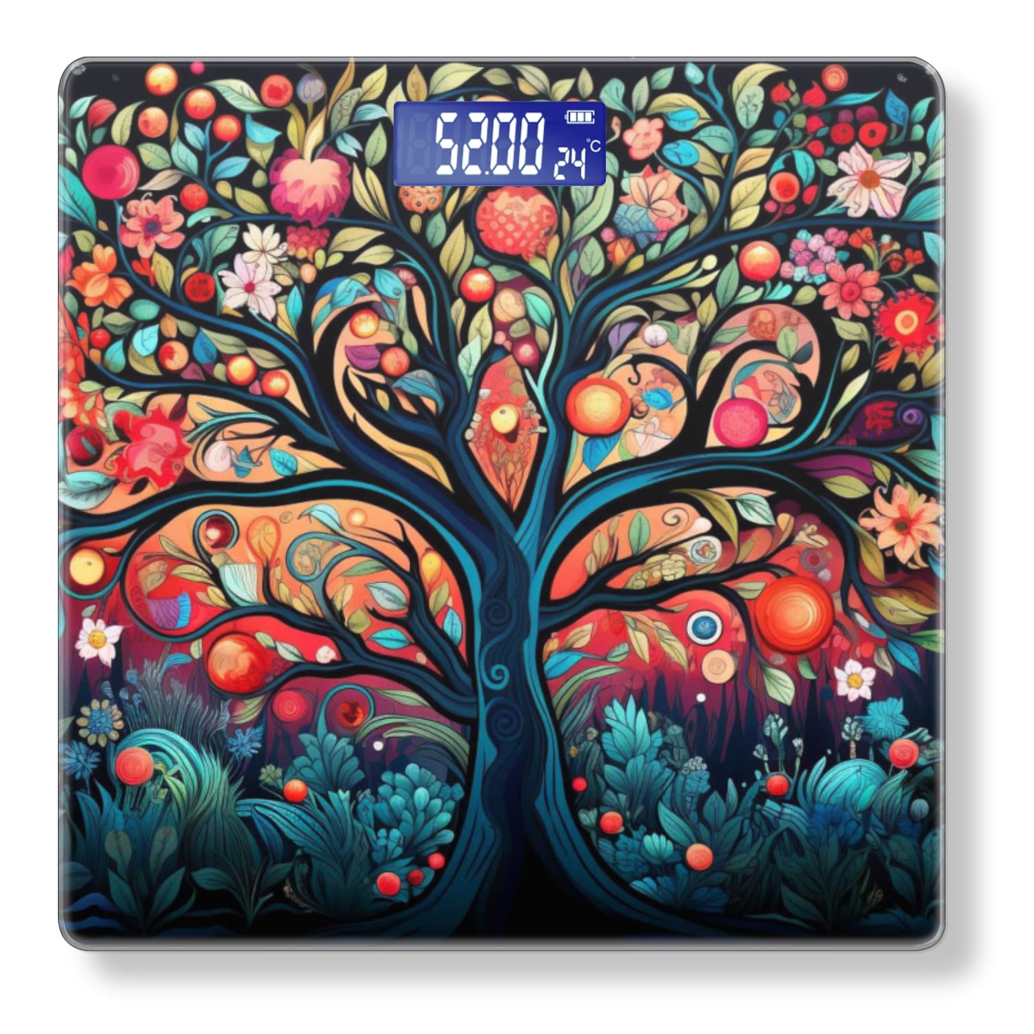 High Precision Body Weight Scale Smart Bathroom Scales with Large LCD Display(400lbs),Decorative for Bedroom-Tree Of Life With Branches Adorned In Colorful Fruits And Flowers