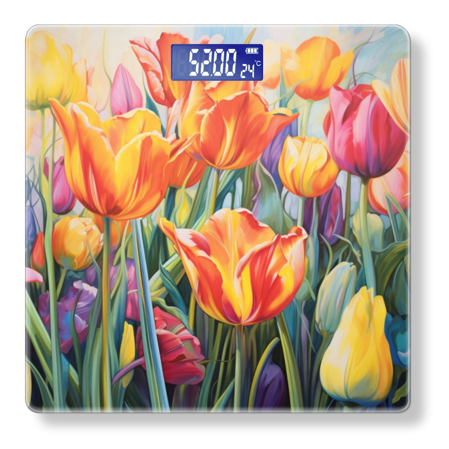 High Precision Body Weight Scale Smart Bathroom Scales with Large LCD Display(400lbs),Decorative for Bedroom-Tulips In Full Bloom With Rich Colors And Detailed Petals