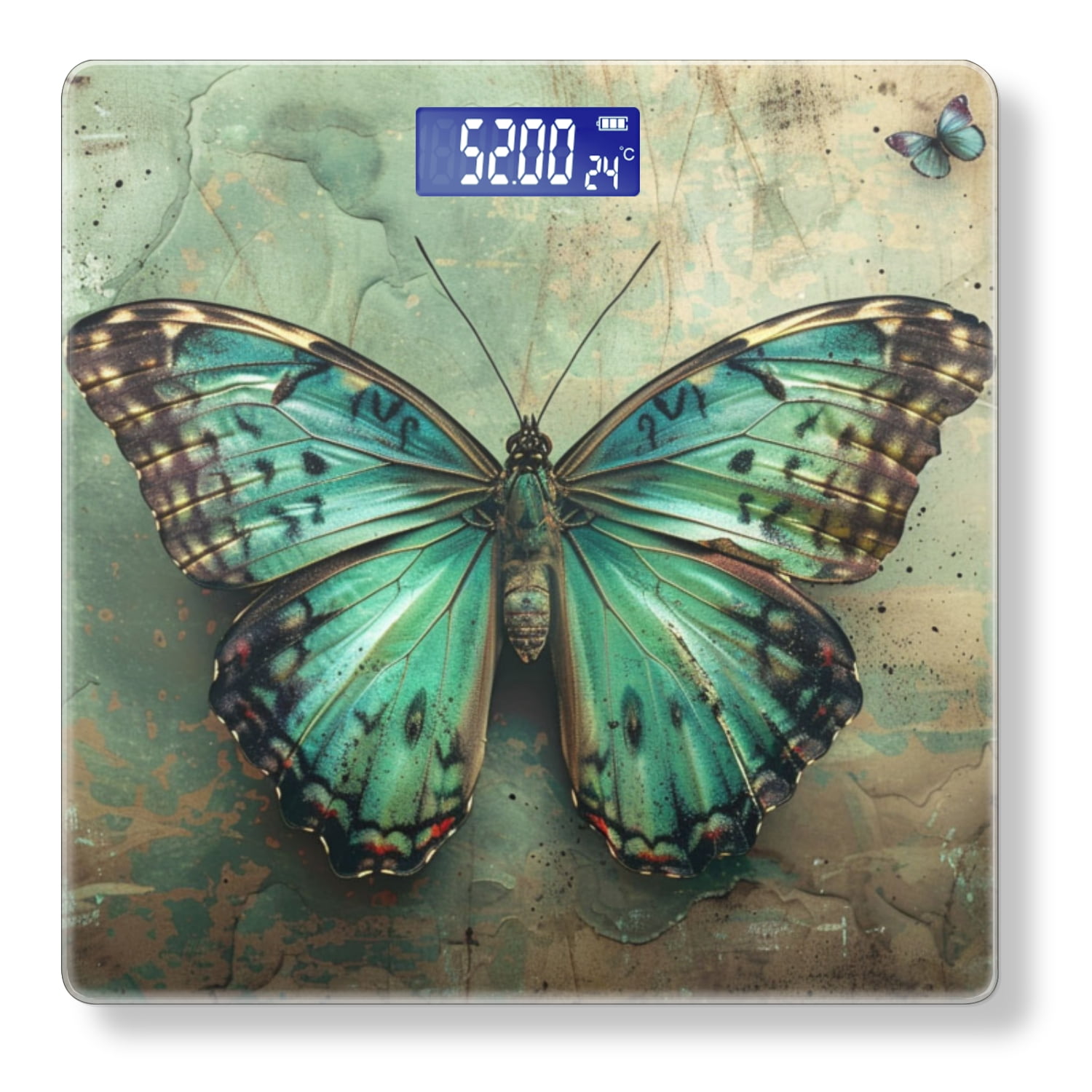 High Precision Body Weight Scale Smart Bathroom Scales with Large LCD Display(400lbs),Decorative for Bedroom-Turquoise Butterfly With Brown Wings On Aged Background