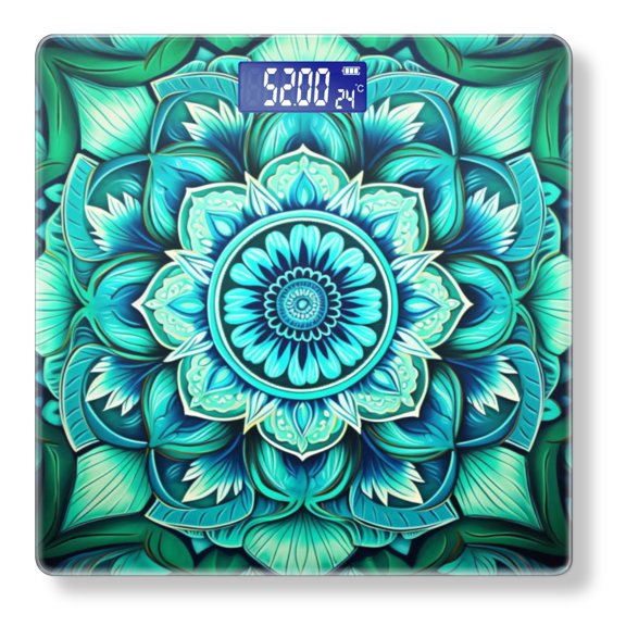 High Precision Body Weight Scale Smart Bathroom Scales with Large LCD Display(400lbs),Decorative for Bedroom-Turquoise Flower Design With Green Leaves Background