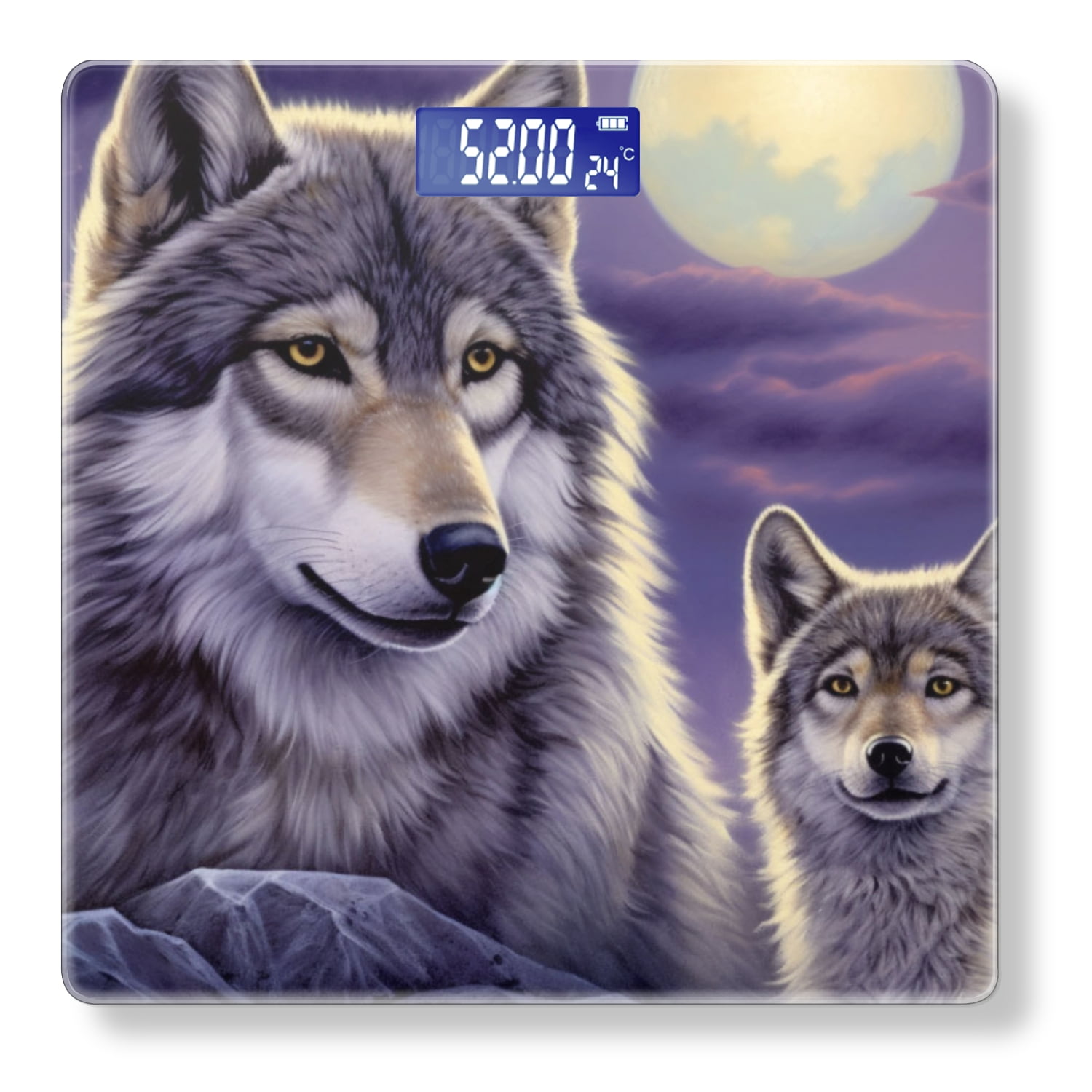 High Precision Body Weight Scale Smart Bathroom Scales with Large LCD Display(400lbs),Decorative for Bedroom-Under The Full Moon Stood The Majestic Gray Wolf