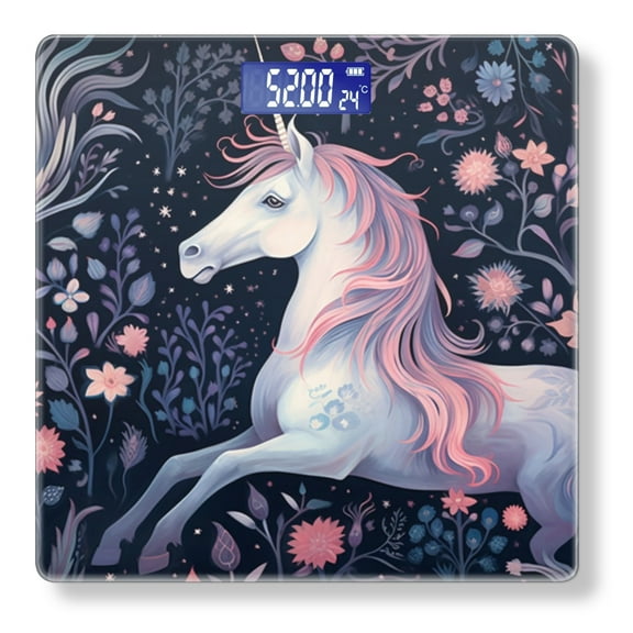 High Precision Body Weight Scale Smart Bathroom Scales with Large LCD Display(400lbs),Decorative for Bedroom-Unicorn In Magical Forest With Pink And Blue