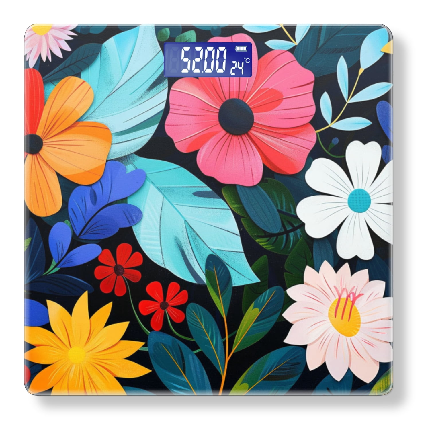 High Precision Body Weight Scale Smart Bathroom Scales with Large LCD Display(400lbs),Decorative for Bedroom-Various Flowers And Leaves On Black Background