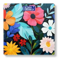 High Precision Body Weight Scale Smart Bathroom Scales with Large LCD Display(400lbs),Decorative for Bedroom-Various Flowers And Leaves On Black Background