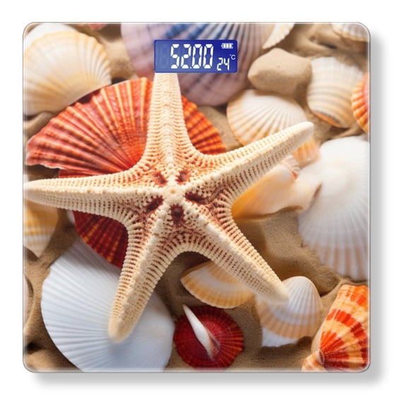 High Precision Body Weight Scale Smart Bathroom Scales with Large LCD Display(400lbs),Decorative for Bedroom-Various Seashells And Starfish On The Sand