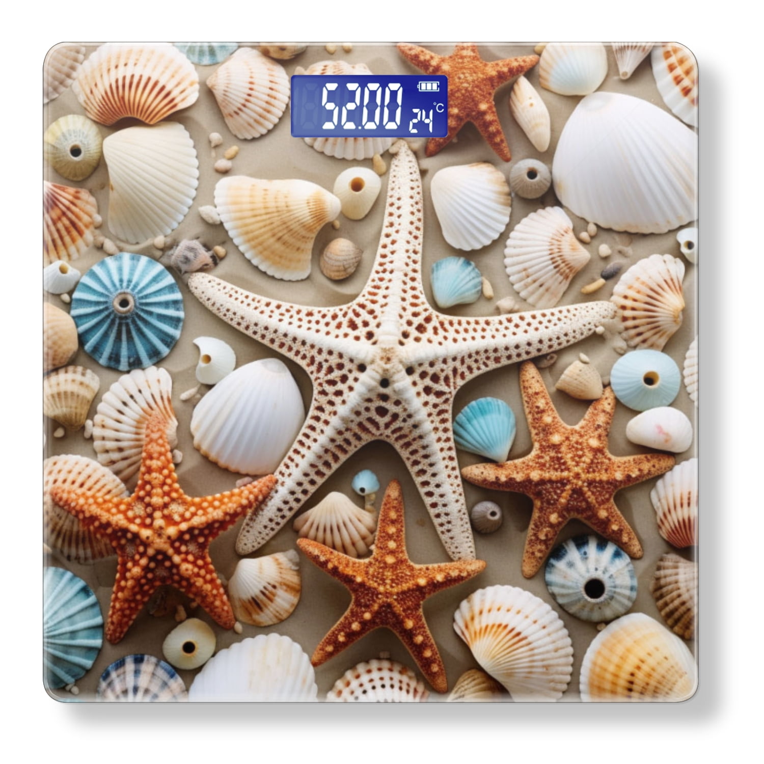 High Precision Body Weight Scale Smart Bathroom Scales with Large LCD Display(400lbs),Decorative for Bedroom-Various Seashells And Starfish Scattered On The Beach