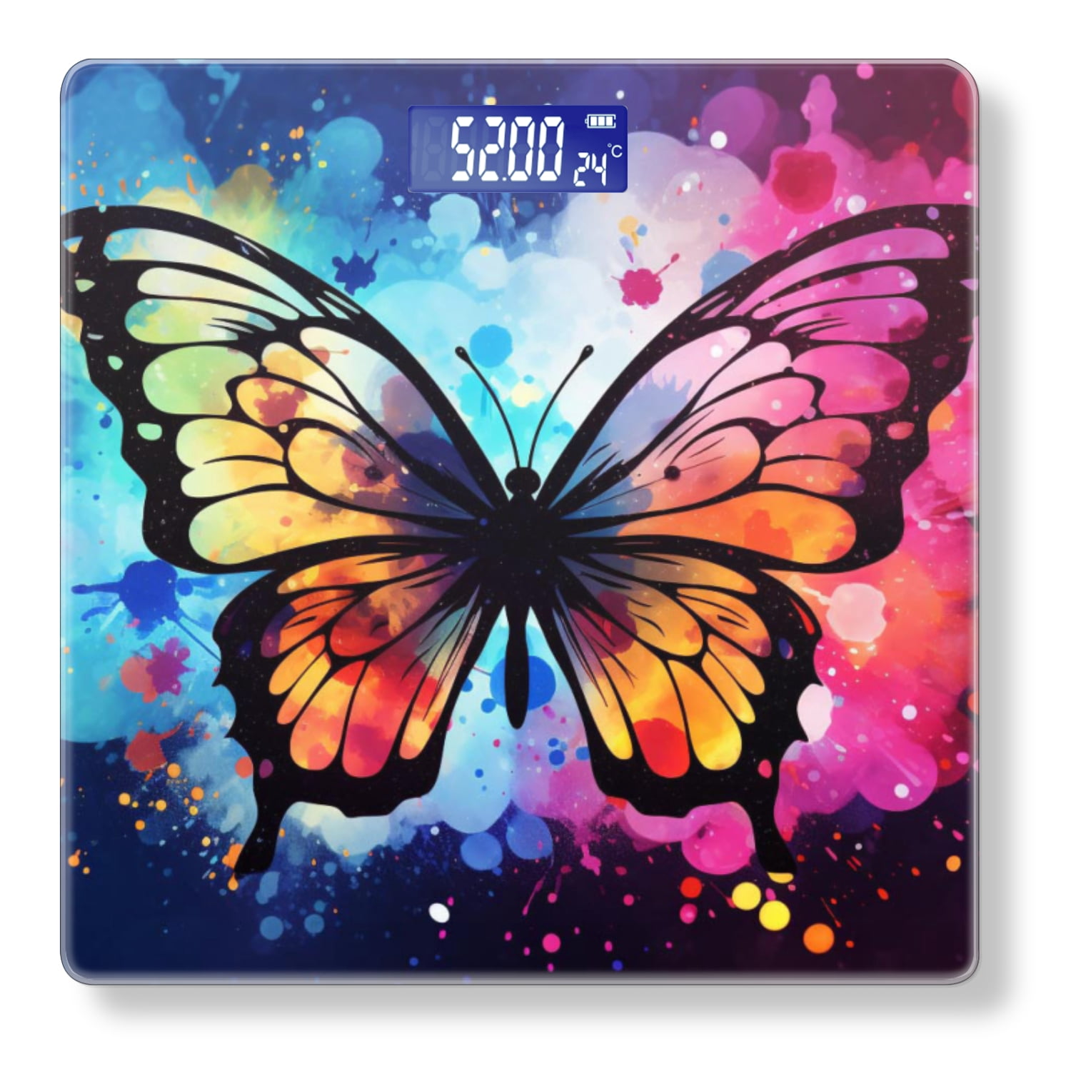 High Precision Body Weight Scale Smart Bathroom Scales with Large LCD Display(400lbs),Decorative for Bedroom-Vector Art Of Colorful Butterfly On Dark Background