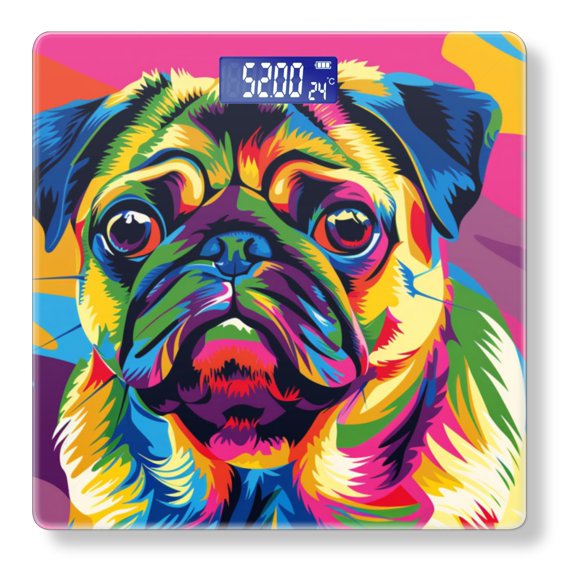 High Precision Body Weight Scale Smart Bathroom Scales with Large LCD Display(400lbs),Decorative for Bedroom-Vector Illustration Of Colorful Pug With Vibrant Colors
