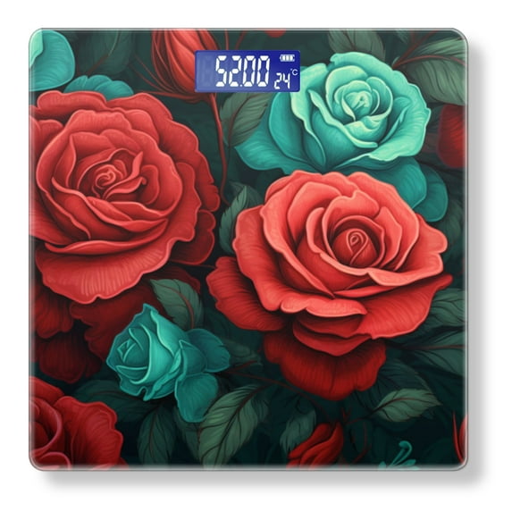 High Precision Body Weight Scale Smart Bathroom Scales with Large LCD Display(400lbs),Decorative for Bedroom-Vector Pattern Of Red And Teal Roses In Cartoon Style