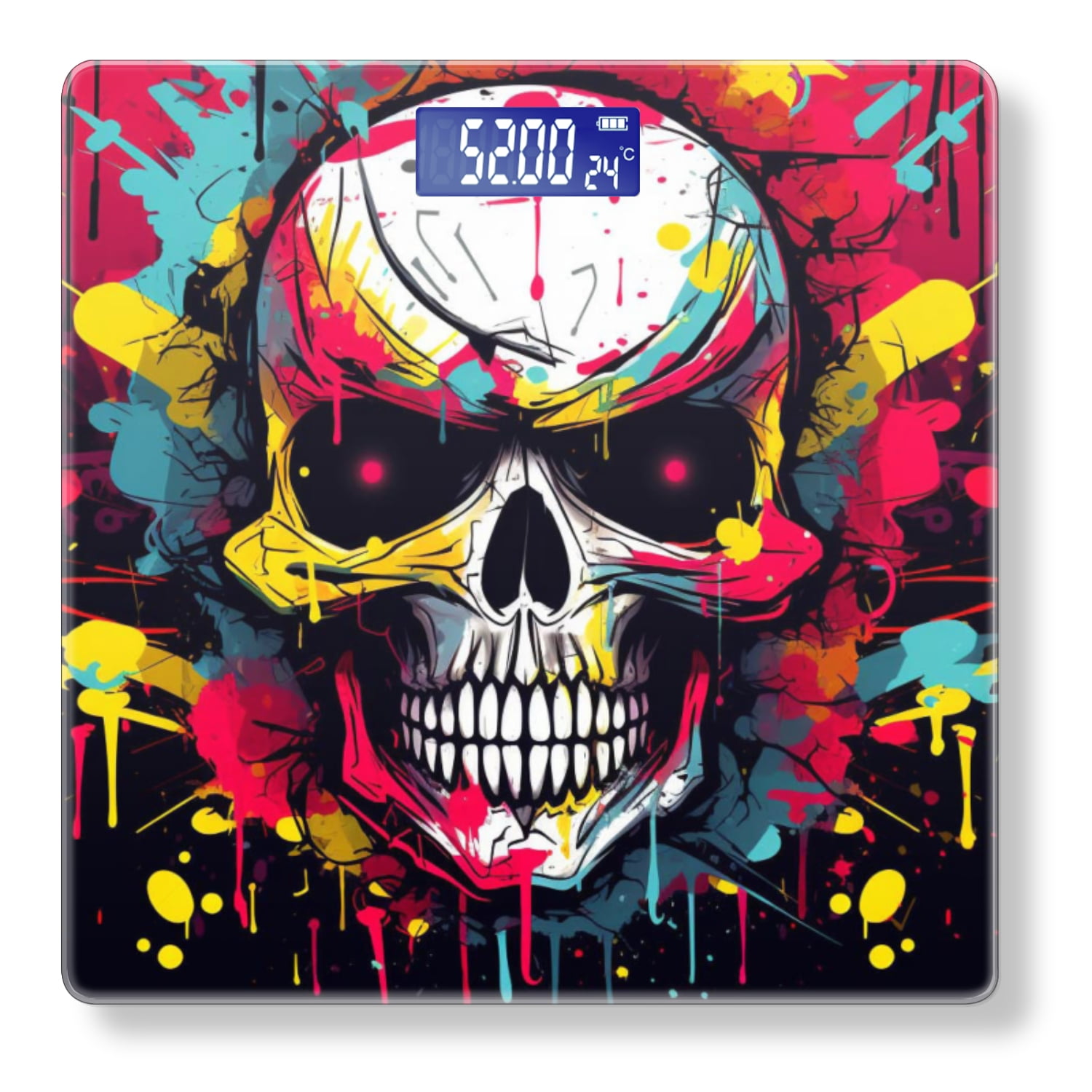 High Precision Body Weight Scale Smart Bathroom Scales with Large LCD Display(400lbs),Decorative for Bedroom-Vector Skull Colorful Graffiti Splashes In The Background