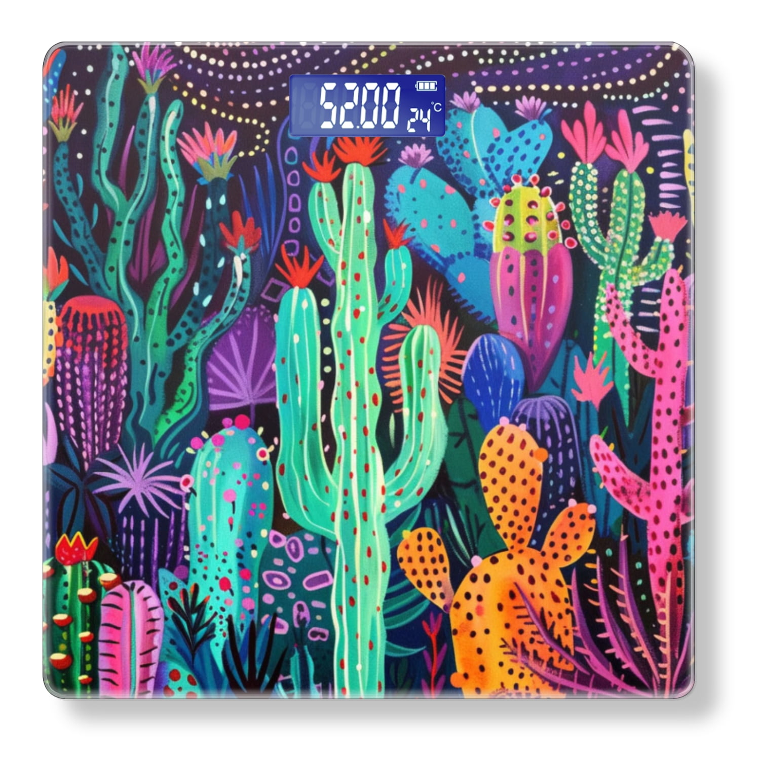 High Precision Body Weight Scale Smart Bathroom Scales with Large LCD Display(400lbs),Decorative for Bedroom-Vibrant Cactus Garden In The Style Of Folk Art