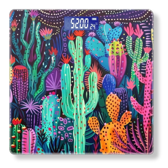 High Precision Body Weight Scale Smart Bathroom Scales with Large LCD Display(400lbs),Decorative for Bedroom-Vibrant Cactus Garden In The Style Of Folk Art