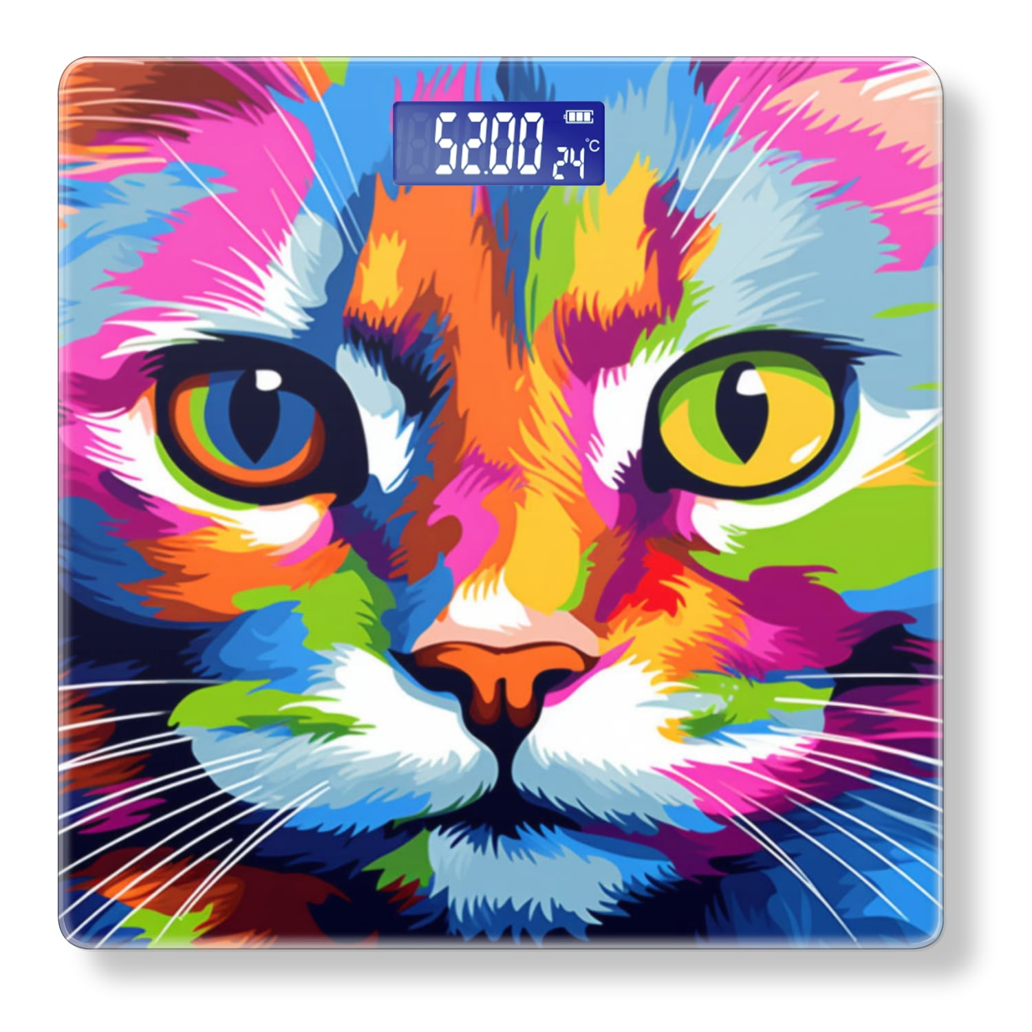 High Precision Body Weight Scale Smart Bathroom Scales with Large LCD Display(400lbs),Decorative for Bedroom-Vibrant And Colorful Cat Face In The Style Of Pop Art
