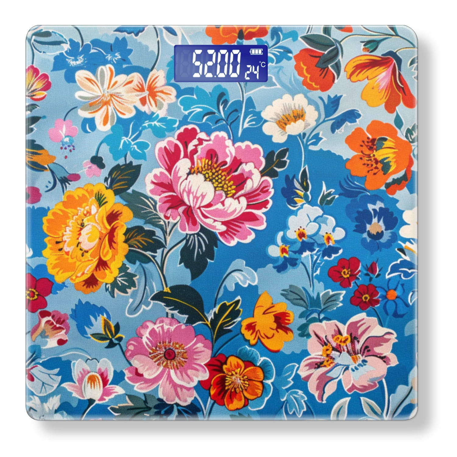 High Precision Body Weight Scale Smart Bathroom Scales with Large LCD Display(400lbs),Decorative for Bedroom-Vibrant And Colorful Floral Pattern On Blue