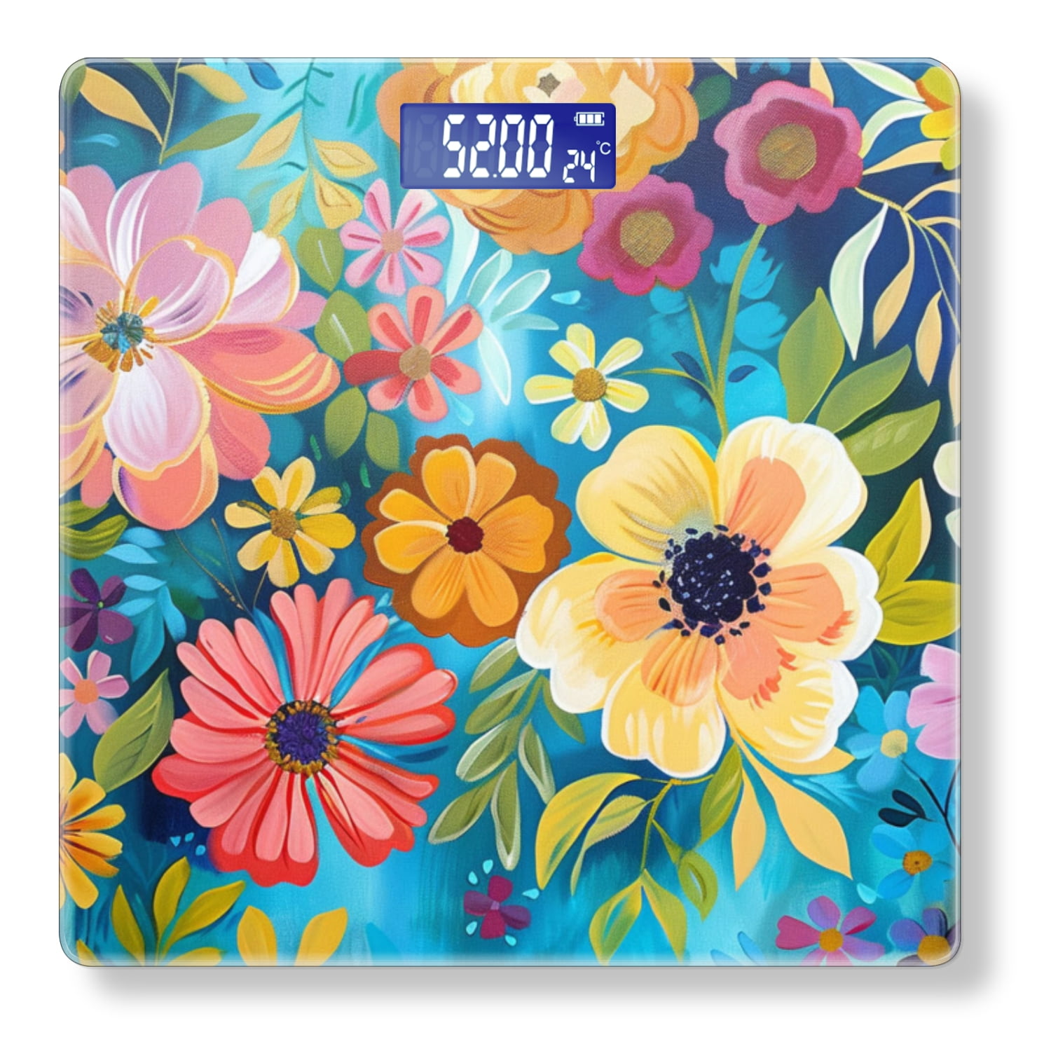 High Precision Body Weight Scale Smart Bathroom Scales with Large LCD Display(400lbs),Decorative for Bedroom-Vibrant And Colorful Floral Pattern On Blue