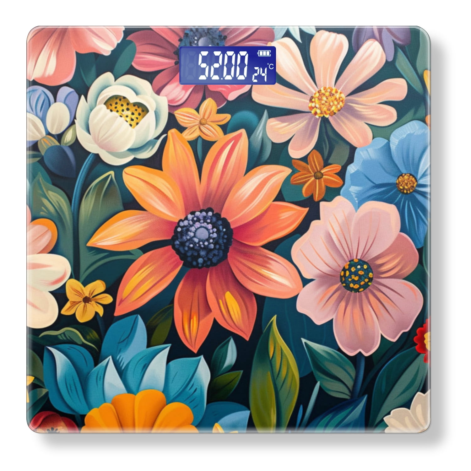 High Precision Body Weight Scale Smart Bathroom Scales with Large LCD Display(400lbs),Decorative for Bedroom-Vibrant And Colorful Floral Pattern Featuring Various Types Of Flowers
