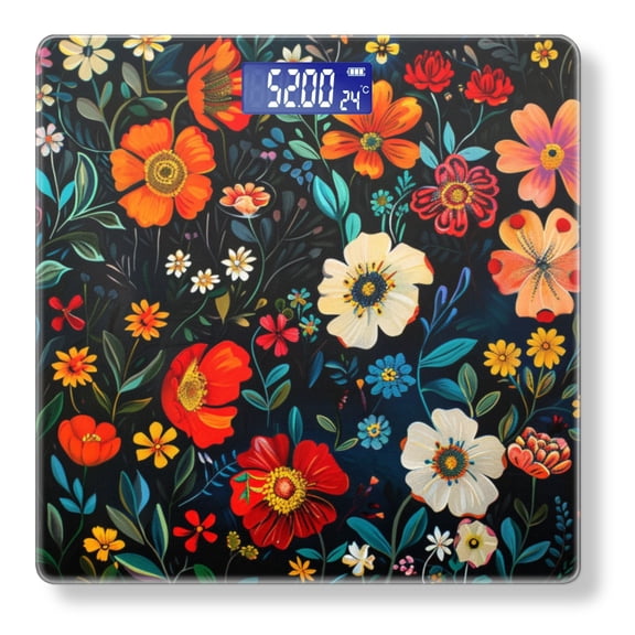 High Precision Body Weight Scale Smart Bathroom Scales with Large LCD Display(400lbs),Decorative for Bedroom-Vibrant And Colorful Floral Pattern With Various Flowers