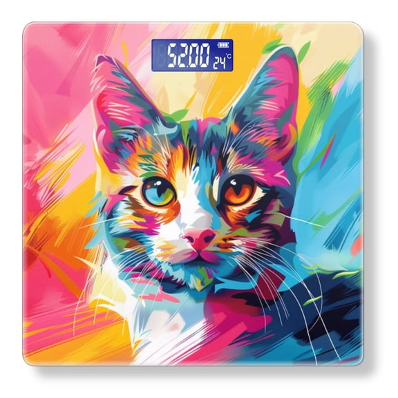 Bathroom Scale, Highly Accurate Digital Body Scale,Precisely Measures Weight up to 400 lbs-Vibrant And Colorful Painting Of Adorable Cat