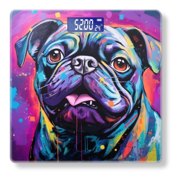 High Precision Body Weight Scale Smart Bathroom Scales with Large LCD Display(400lbs),Decorative for Bedroom-Vibrant And Colorful Painting Of Adorable Pug