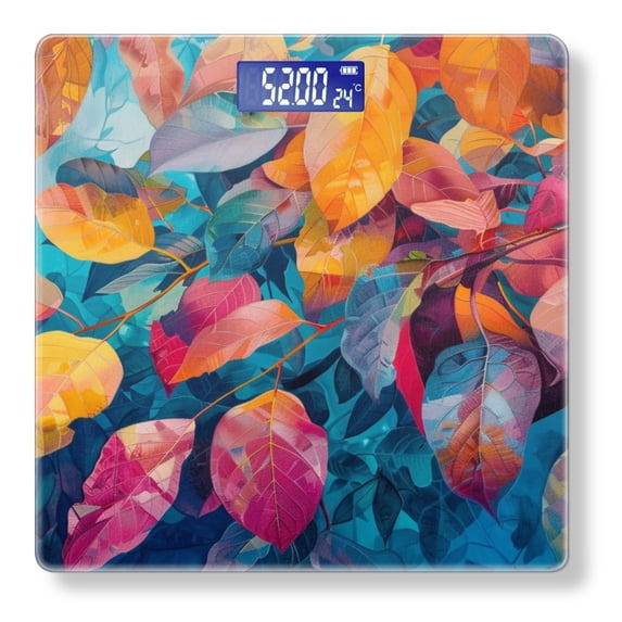 High Precision Body Weight Scale Smart Bathroom Scales with Large LCD Display(400lbs),Decorative for Bedroom-Vibrant And Colorful Painting Of Leaves With Hues Of Orange
