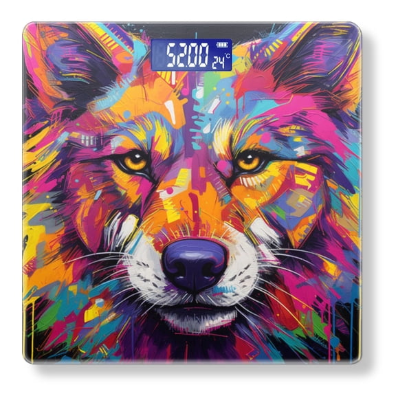 High Precision Body Weight Scale Smart Bathroom Scales with Large LCD Display(400lbs),Decorative for Bedroom-Vibrant And Colorful Wolf Face Portrait Featuring Bold Colors Like Neon Green