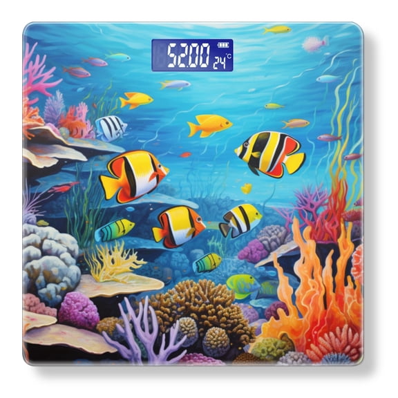 High Precision Body Weight Scale Smart Bathroom Scales with Large LCD Display(400lbs),Decorative for Bedroom-Vibrant Coral Reef Scene With Colorful Fish Swimming