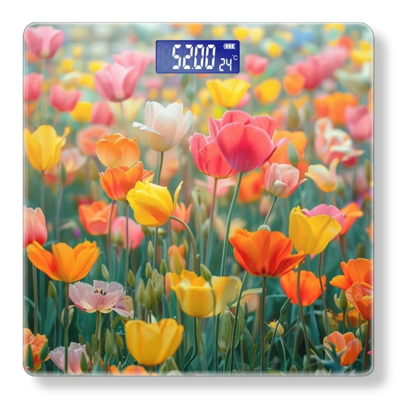 High Precision Body Weight Scale Smart Bathroom Scales with Large LCD Display(400lbs),Decorative for Bedroom-Vibrant Field Of Tulips In Various Colors