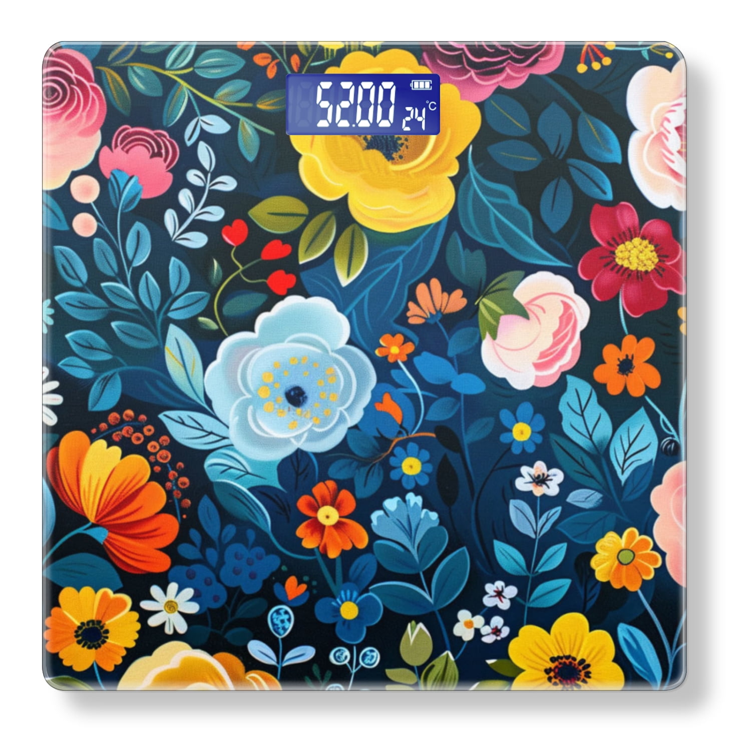 High Precision Body Weight Scale Smart Bathroom Scales with Large LCD Display(400lbs),Decorative for Bedroom-Vibrant Hand-Painted Floral Pattern With Flowers
