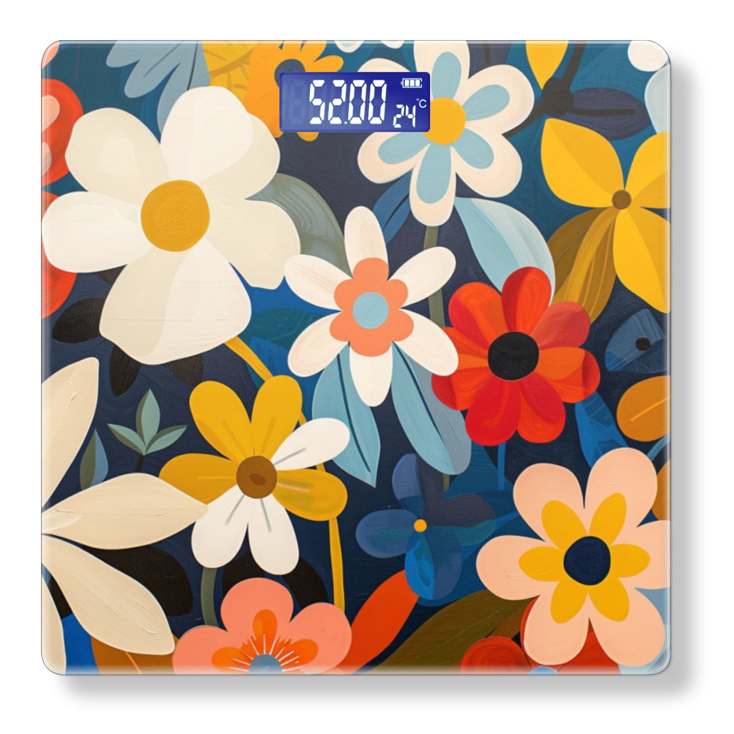 High Precision Body Weight Scale Smart Bathroom Scales with Large LCD Display(400lbs),Decorative for Bedroom-Vibrant Illustration Of Abstract Flower Garden