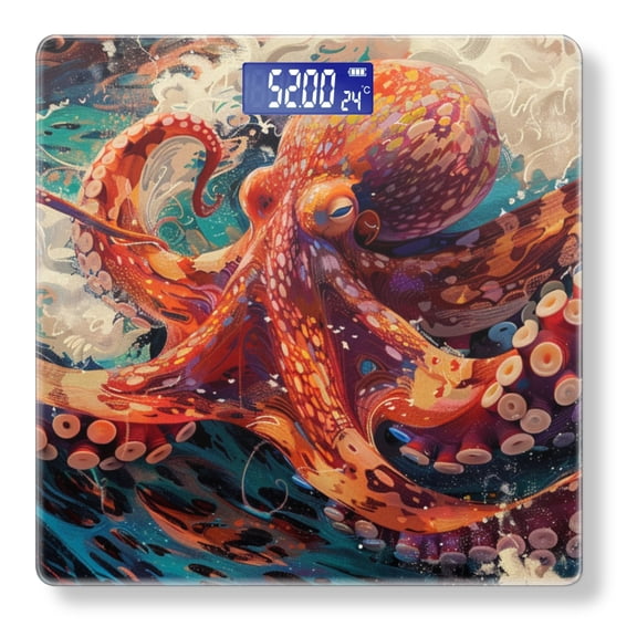 High Precision Body Weight Scale Smart Bathroom Scales with Large LCD Display(400lbs),Decorative for Bedroom-Vibrant Octopus Gracefully Gliding Through The Waves