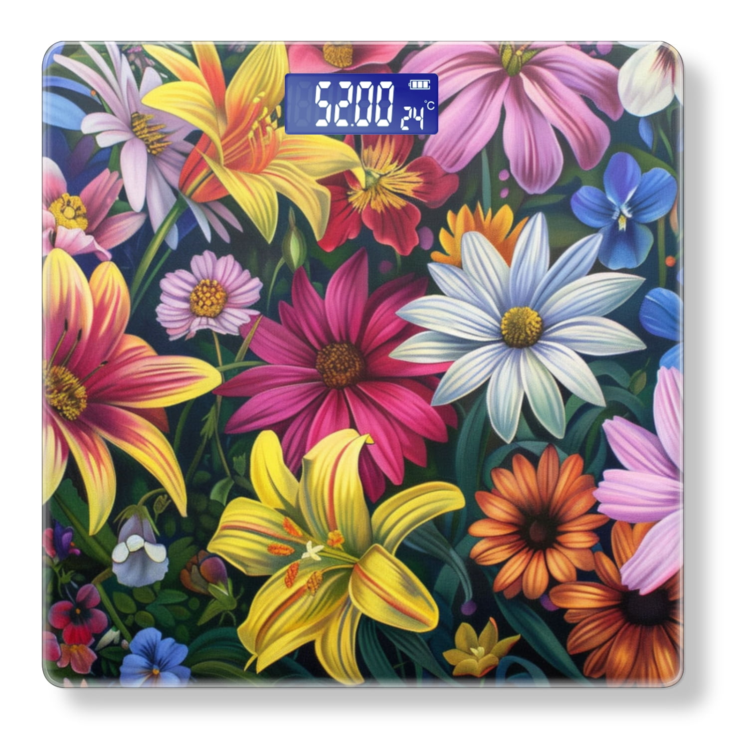 High Precision Body Weight Scale Smart Bathroom Scales with Large LCD Display(400lbs),Decorative for Bedroom-Vibrant Painting Of Array Of Colorful Flowers