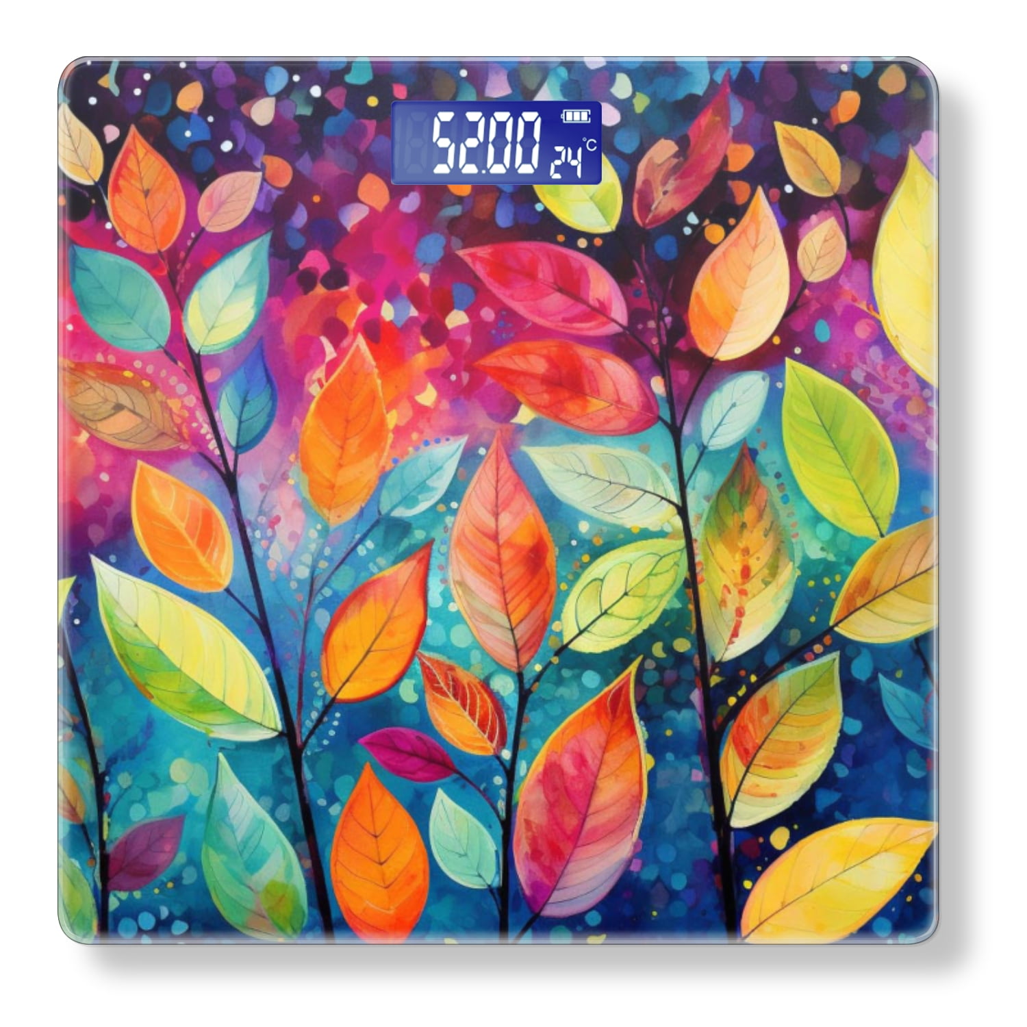 High Precision Body Weight Scale Smart Bathroom Scales with Large LCD Display(400lbs),Decorative for Bedroom-Vibrant Painting Of Colorful Leaves On Trees