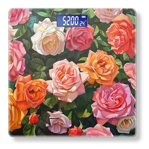 High Precision Body Weight Scale Smart Bathroom Scales with Large LCD Display(400lbs),Decorative for Bedroom-Vibrant Painting Of Roses In Various Shades