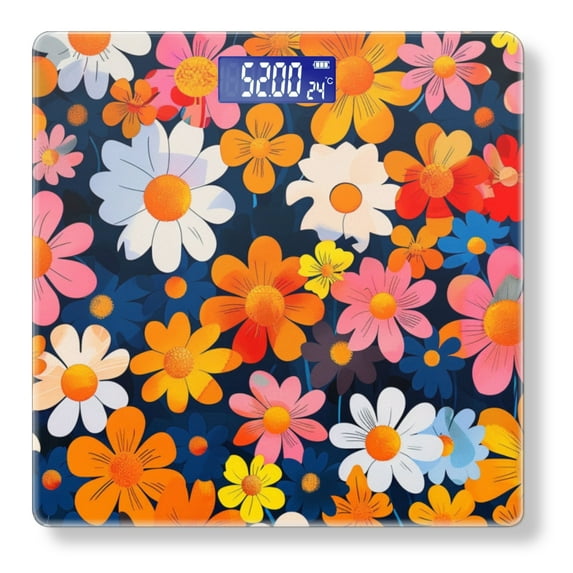 High Precision Body Weight Scale Smart Bathroom Scales with Large LCD Display(400lbs),Decorative for Bedroom-Vibrant Pattern Of Colorful Daisies In Various Sizes