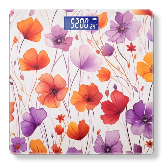 High Precision Body Weight Scale Smart Bathroom Scales with Large LCD Display(400lbs),Decorative for Bedroom-Vibrant Pattern Of Orange And Red Flowers