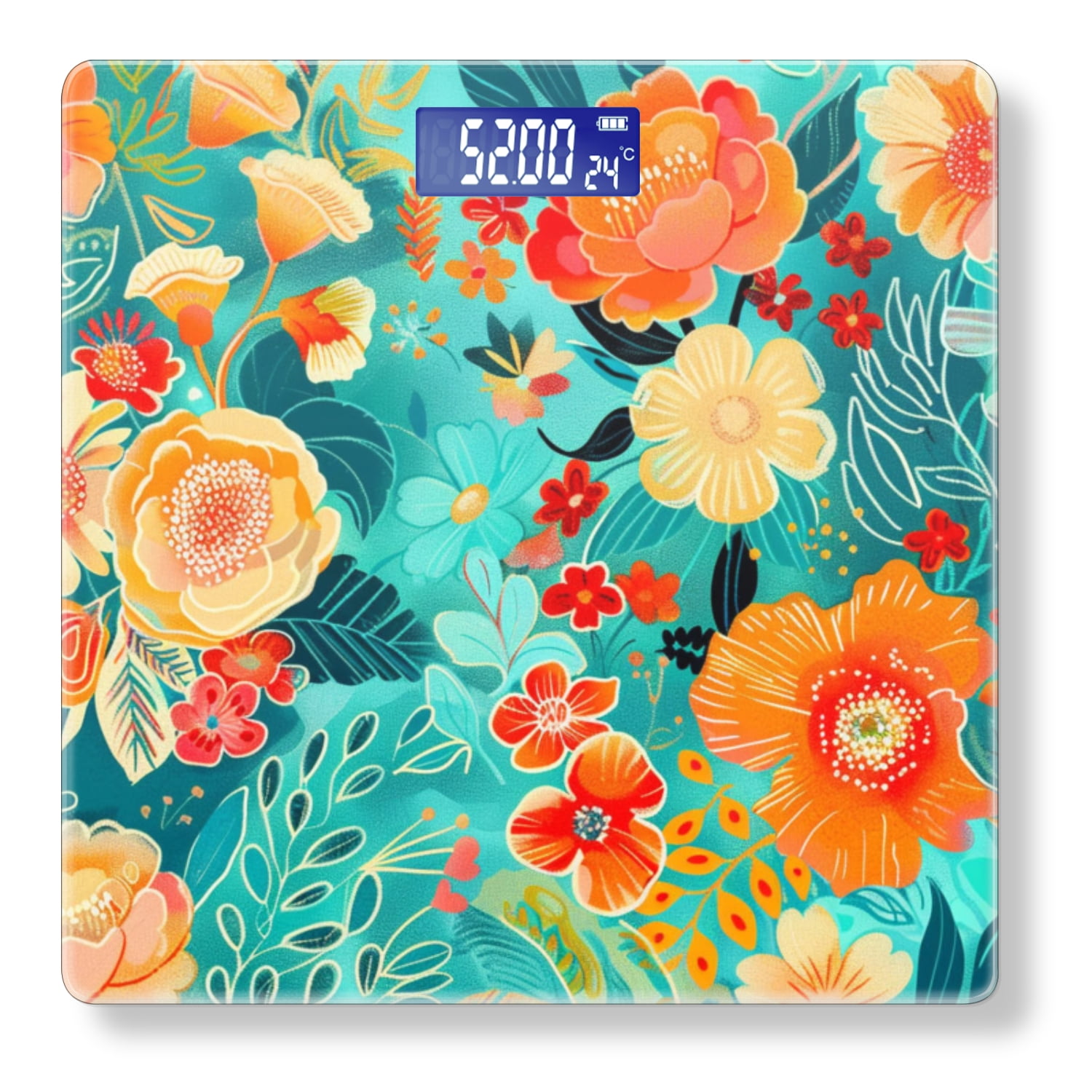 High Precision Body Weight Scale Smart Bathroom Scales with Large LCD Display(400lbs),Decorative for Bedroom-Vibrant Pattern Of Turquoise And Coral Flowers