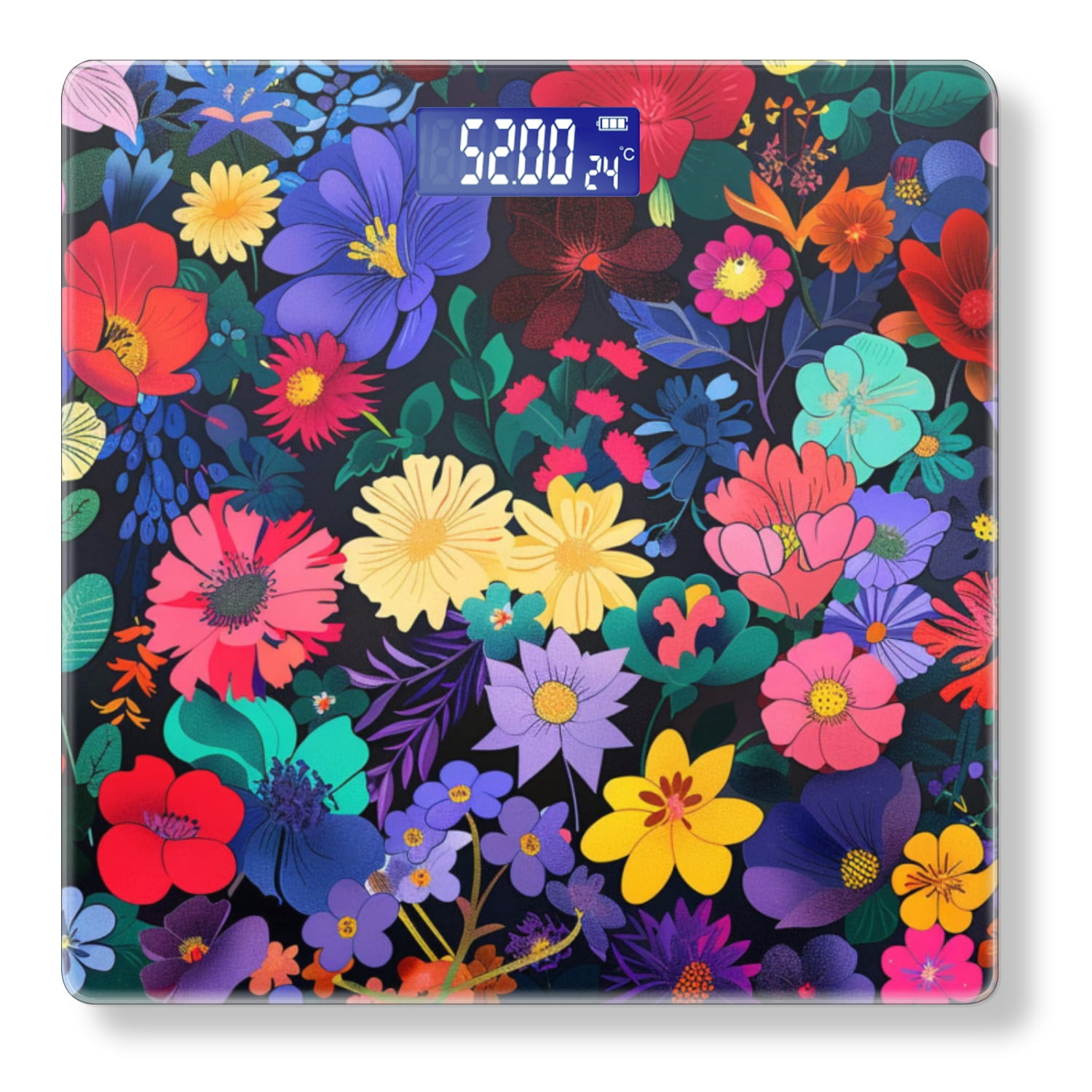 High Precision Body Weight Scale Smart Bathroom Scales with Large LCD Display(400lbs),Decorative for Bedroom-Vibrant Pattern Of Various Colorful Flowers