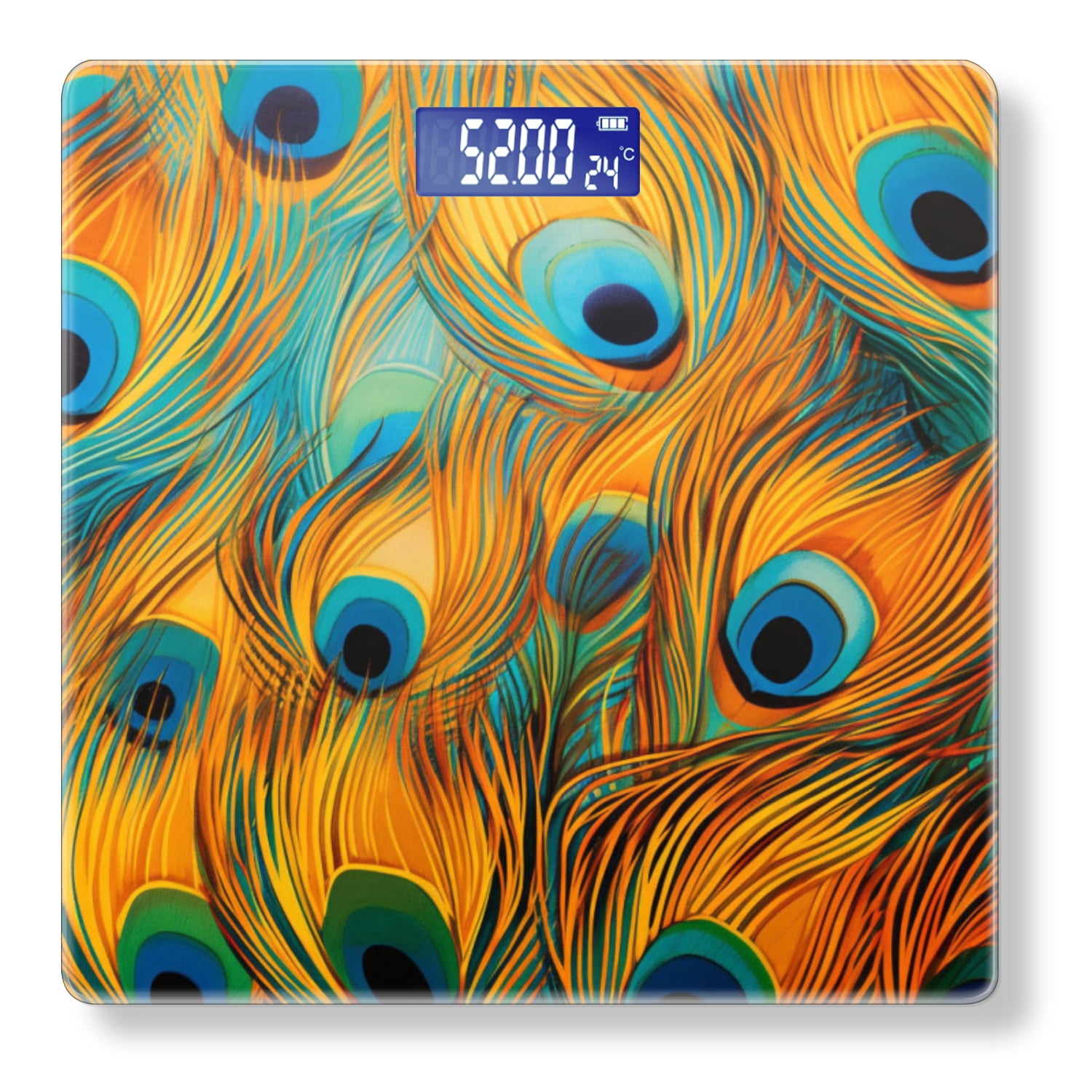 High Precision Body Weight Scale Smart Bathroom Scales with Large LCD Display(400lbs),Decorative for Bedroom-Vibrant Peacock Feathers With Bright Orange And Blue