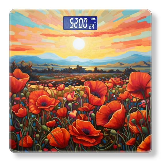 High Precision Body Weight Scale Smart Bathroom Scales with Large LCD Display(400lbs),Decorative for Bedroom-Vibrant Poppy Field Under The Setting Sun
