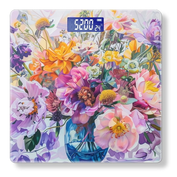 High Precision Body Weight Scale Smart Bathroom Scales with Large LCD Display(400lbs),Decorative for Bedroom-Vibrant Still Life Of Colorful Flowers In Oil Painting