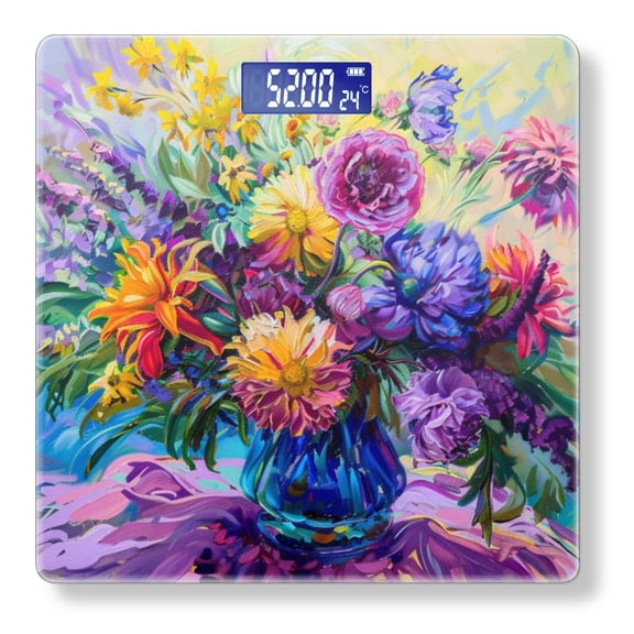High Precision Body Weight Scale Smart Bathroom Scales with Large LCD Display(400lbs),Decorative for Bedroom-Vibrant Still Life Of Colorful Flowers Of Oil Painting