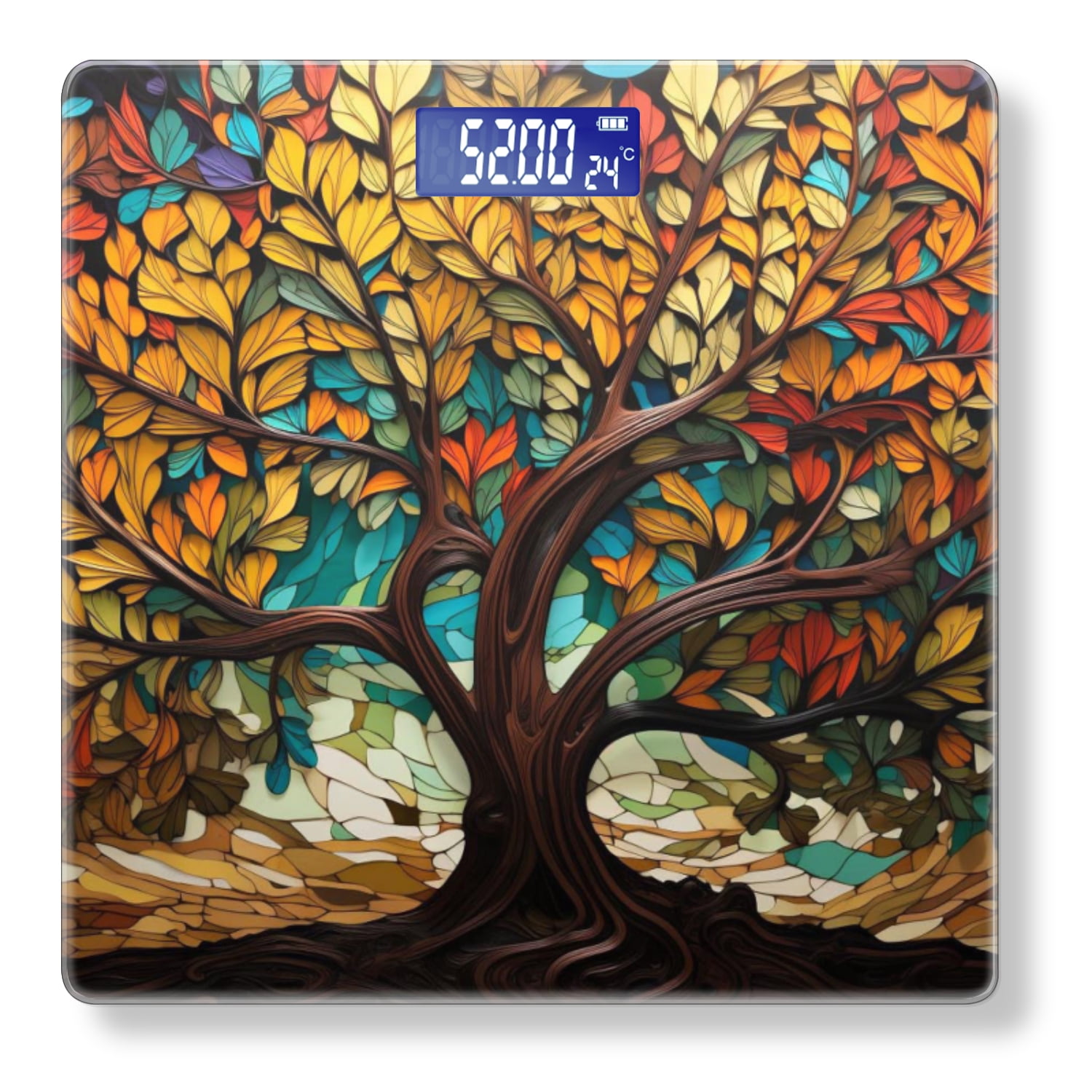 High Precision Body Weight Scale Smart Bathroom Scales with Large LCD Display(400lbs),Decorative for Bedroom-Vibrant Tree Of Life With Leaves In Various Shades