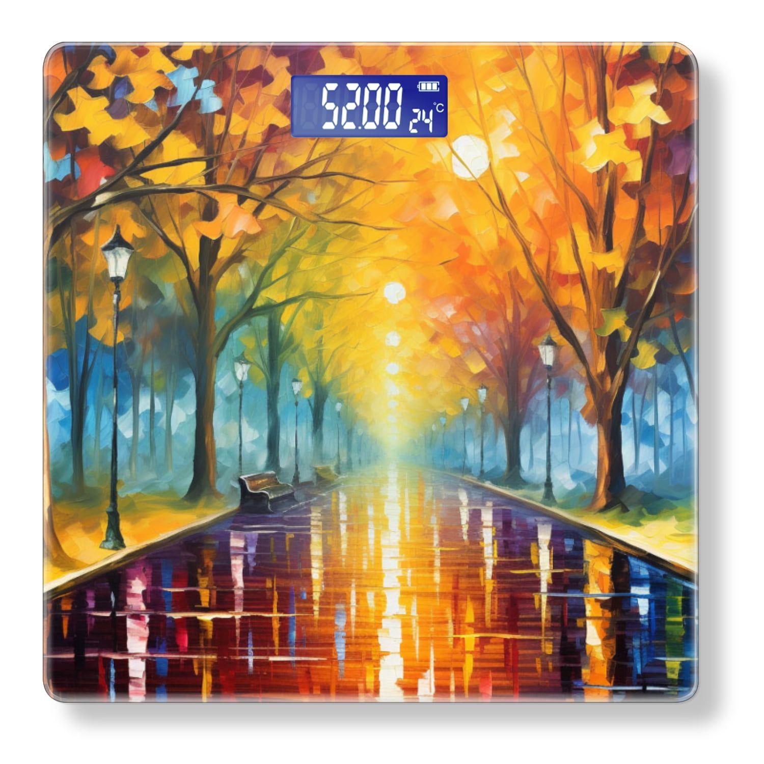 High Precision Body Weight Scale Smart Bathroom Scales with Large LCD Display(400lbs),Decorative for Bedroom-Vibrant Trees And Colorful Lights Reflecting On The Path
