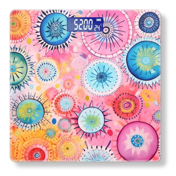 High Precision Body Weight Scale Smart Bathroom Scales with Large LCD Display(400lbs),Decorative for Bedroom-Vibrant Watercolor Painting Of Array Of Circular Patterns