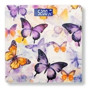 High Precision Body Weight Scale Smart Bathroom Scales with Large LCD Display400lbs,Decorative for Bedroom-Vibrant Watercolor Pattern Of Purple And Orange Butterflies