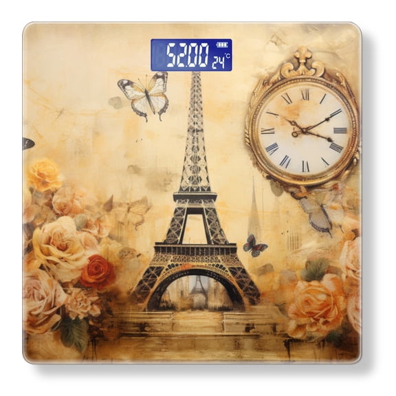 High Precision Body Weight Scale Smart Bathroom Scales with Large LCD Display(400lbs),Decorative for Bedroom-Vintage Eiffel Tower With Roses And Butterflies